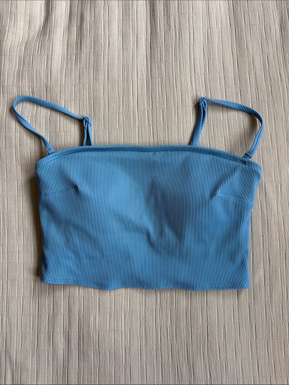 Light Blue Ribbed Bandeau Bikini Top